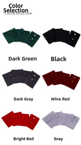 Detailed grid of velvet jewelry pouches with snap buttons in six assorted colors