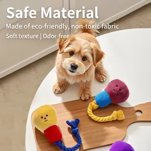 Durable plush squeaky rope dog toys for small breeds in bright yellow and red colors