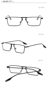 Three-way view of square black metal frame sunglasses C7 with UV protection lens