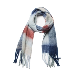 Rainbow plaid checkered scarf with thick tassels in soft plush imitation mohair fabric
