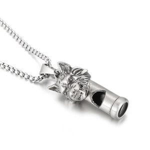 Pendentif sifflet tête de loup rétro en acier titane avec collier chaîne boîte argentée
