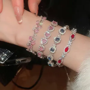 Sparkling zircon bracelet set with heart square and teardrop crystal pendants