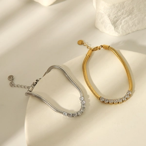 Elegant 18K gold and silver plated spring zircon chain bracelet for women in minimalist style