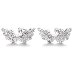 Sparkling 925 sterling silver angel wing stud earrings with pavé zircon crystals