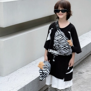Kids zebra print crossbody chest bag with adjustable strap and stylish pendant