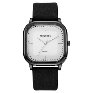 Men's Quartz Watch Square Alloy Case Faux Leather Strap Minimalist Casual Business Wristwatch