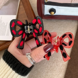 Vintage Butterfly Bow Acetate Hair Claw Clip With Knitted Yarn Polka Dot Elegant Small Shark Clip Hair Accessories For Women
