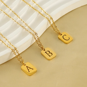 18K Gold Plated Stainless Steel Necklace With Square Alphabet Letter Pendant For Women Fashion Elegant Jewelry Gift