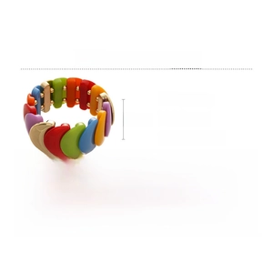 Detail view of colorful acrylic geometric bracelet with 6.5cm diameter and 35.5g weight