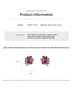 Detailed size chart and specifications for vintage leaf zircon earrings with resin and pearls