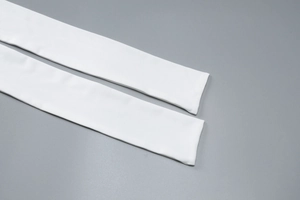 Detailed view of high-elastic white fabric tie belt for summer two-piece sets