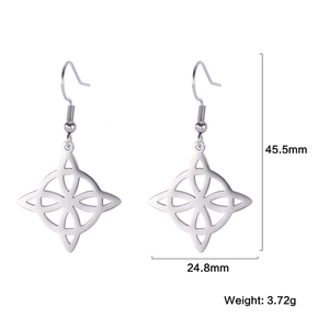 Detailed view of silver stainless steel drop earrings with 45.5mm size dimensions
