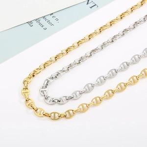 Minimalist stainless steel pig nose mariner link necklaces in gold and silver finishes