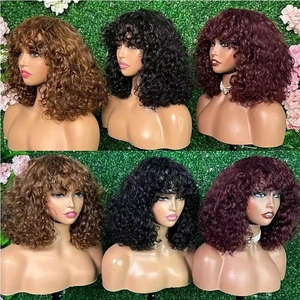 Short Kinky Curly Wig With Bangs High Temperature Synthetic Fiber Afro Puff Style Fashion Hair For Women