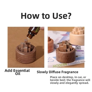 Gros plan d'huile essentielle versée sur un diffuseur en bois au grain naturel