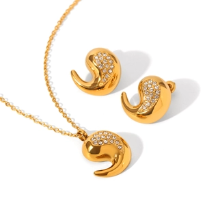 Parure de bijoux en acier inoxydable doré avec pendentifs larmes et zircons sertis