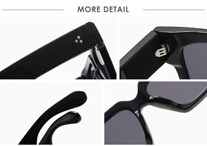 Detail showing vintage square sunglasses with triple star metal studs and durable hinges