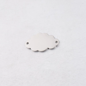 Detailed top view of a polished stainless steel cloud-shaped charm with two connection holes