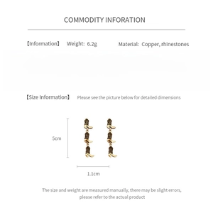 Detailed spec sheet showing 6.2g weight and copper rhinestone boot tassel earrings