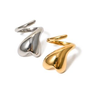 Intertwined heart open rings in gold and silver finish made of durable stainless steel