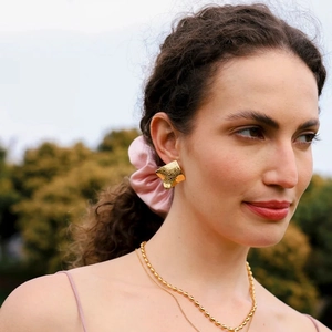 French vintage hammered gold square earrings with irregular texture for a retro look
