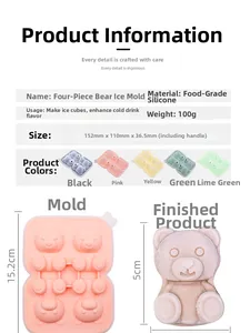 Detailed size specifications for a four-cavity silicone bear-shaped ice cube mold