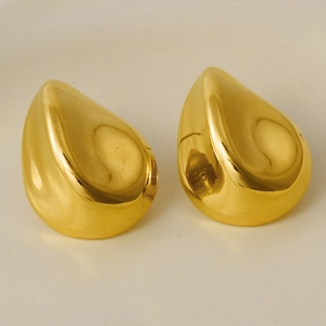 Polished 18k gold teardrop stud earrings in 304 stainless steel with minimalist design