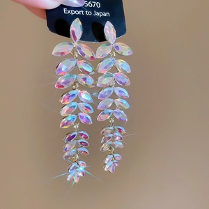 Long tassel earrings featuring iridescent marquise crystals with brilliant AB sparkle