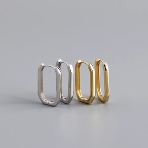 Polished S925 sterling silver and gold square geometric hoop earrings detail