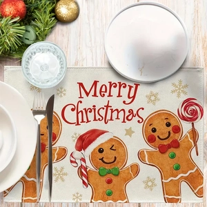 Set de table de Noël avec motif bonhomme de pain d'épices et texte Merry Christmas