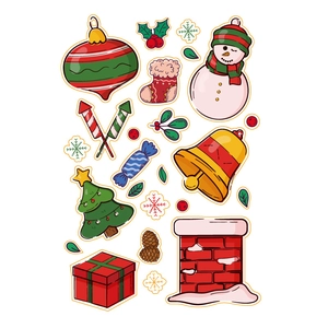 Cute Christmas stickers set featuring snowman, penguin, reindeer and festive tree icons
