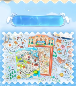 DIY 3D city scene sticker set featuring Qingdao coastal landscape and landmark elements