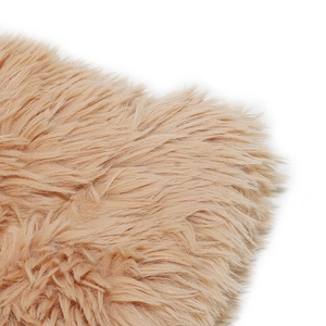 Close-up of soft fluffy faux fur texture on khaki winter bucket hat for women