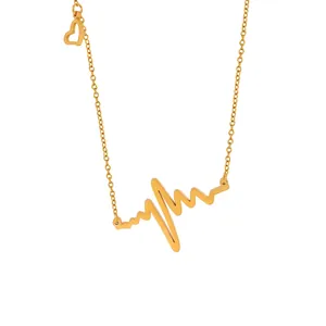 Minimalist Heartbeat EKG Necklace For Women Gold Plated Titanium Steel Heart Rate Wave Pendant Jewelry Fashion Necklaces