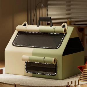Tente de mise bas pour chats pliable en vert sauge et beige avec fenêtres en filet