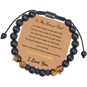 Tiger eye and matte stone bracelet presented with a heartful gift card for dad