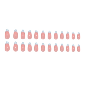 Unghie finte French a mandorla in rosa naturale con punte bianche, set da 24 pezzi
