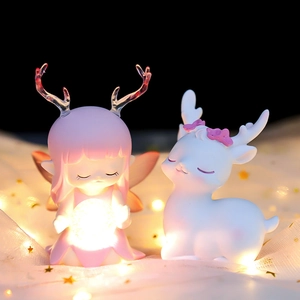 Dreamy Cartoon Fairy And Deer Night Light Ornament Resin Plastic Glow Desktop Decoration Cute Healing Gift Kids