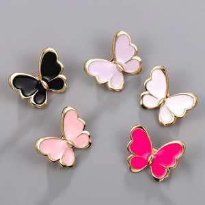 Set of five colorful enamel butterfly brooches with gold plating in assorted colors