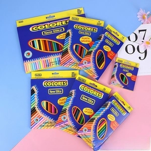 Detail view of multicolored pencil set packaging with thick lead core specifications