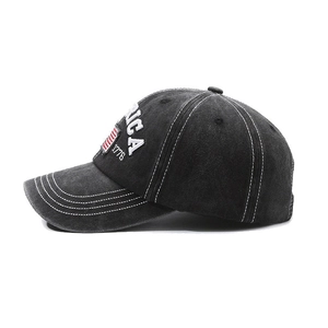 Vintage washed charcoal cotton baseball cap with American flag and USA 1776 embroidery