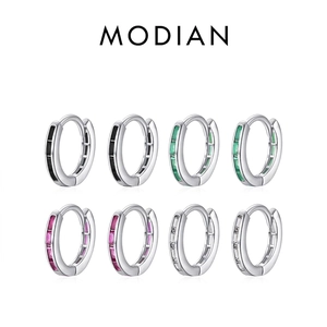 Sterling silver hoop earrings featuring colorful cubic zirconia in black, pink, and green