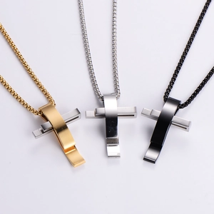 Cross Pendant Necklace Stainless Steel Double Layer Religious Fashion Jewelry For Men And Women Elegant Box Chain