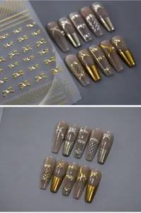 Detailed view of 5D nail art stickers TL-026 featuring gold bows and diamond patterns