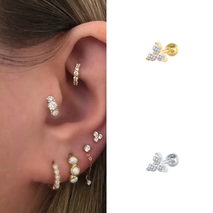 S925 sterling silver geometric triangle stud earrings with zircons in gold and silver