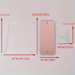 Detailed dimensions of acrylic earring hanger rack and miniature clothes hanger components