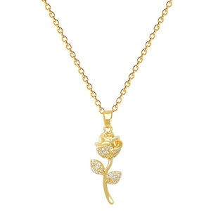 Elegant rose pendant necklace in gold stainless steel with sparkling diamond accents
