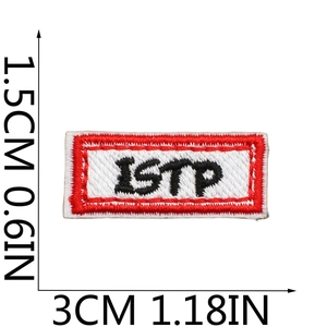 Vue détaillée du mini écusson brodé ISTP avec marquages de dimension 3x1,5 cm