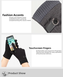 Détails des gants tricotés d'hiver avec bouts de doigts tactiles et poignets coupe-vent
