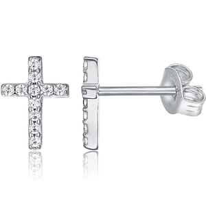 S925 sterling silver cross stud earrings with sparkling pave-set cubic zirconia stones